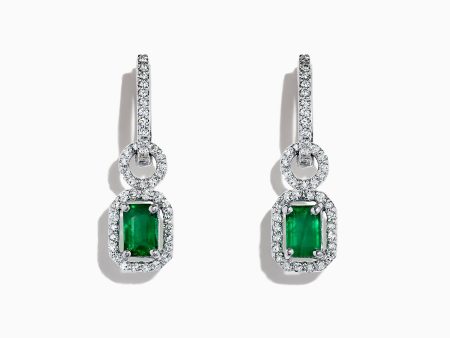 Brasilica 14K White Gold Emerald and Diamond Drop Earrings, 1.47 TCW Discount