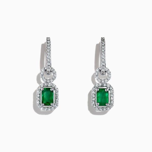 Brasilica 14K White Gold Emerald and Diamond Drop Earrings, 1.47 TCW Discount