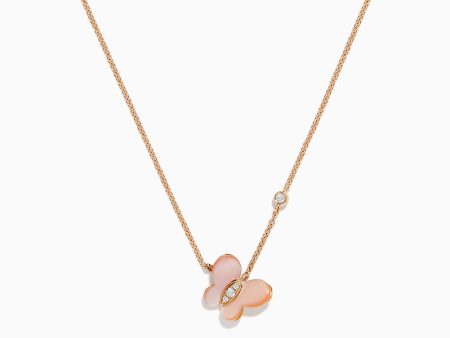 14K Rose Gold Mother of Pearl and Diamond Butterfly Necklace, 0.05 TCW For Discount