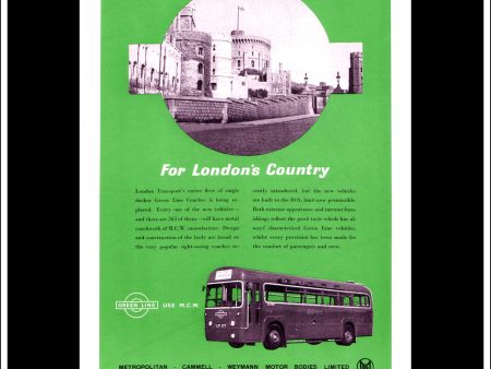 Metropolitan Cammell Weyman Single-Deck Bus. Original Vintage Advert From January, 1952. Green Line. For Cheap