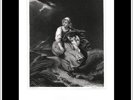 The Storm, P. Delaroche, Antique Print, Steel Engraving c. 1870. Online