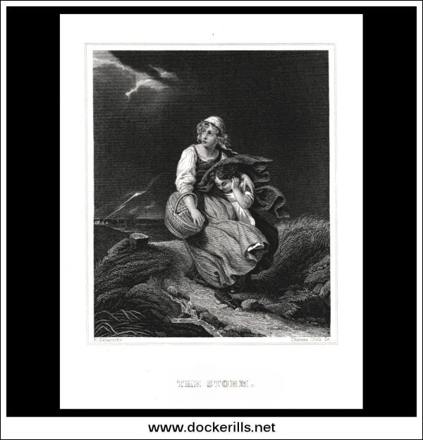 The Storm, P. Delaroche, Antique Print, Steel Engraving c. 1870. Online