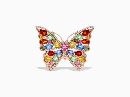 Watercolors 14K Rose Gold Multi Sapphire and Diamond Butterfly Ring Fashion