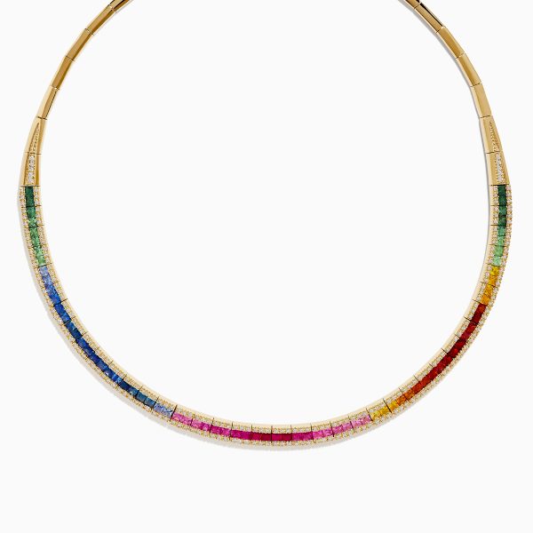 Watercolors 14K Gold Multi Sapphire & Diamond Necklace, 11.21 TCW For Discount