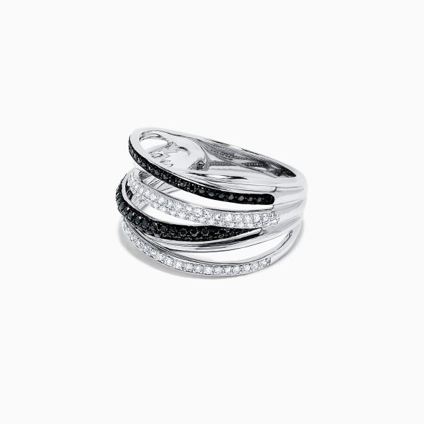 14K White Gold Black and White Diamond Ring, 0.56 TCW For Cheap