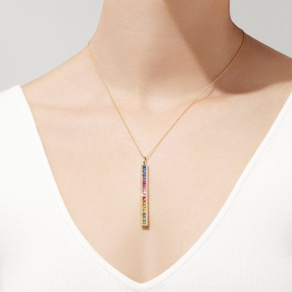 Watercolors 14K Gold Sapphire and Diamond Vertical Pendant, 2.06 TCW Sale