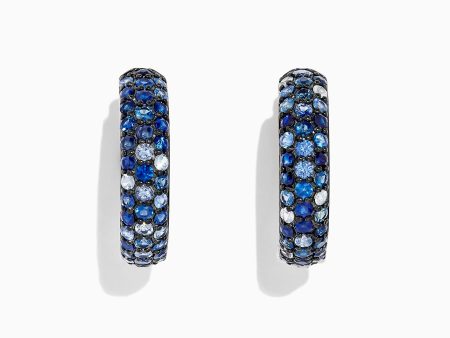 Splash Silver Blue Sapphire 1  Hoop Earrings, 3.97 TCW Cheap