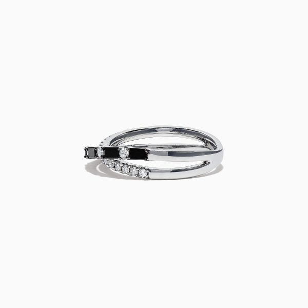 14K White Gold Black and White Diamond Crossover Ring, 0.77 TCW For Discount