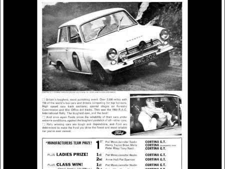 Ford Cortina. Original Vintage Advert From December, 1963. R.A.C. Rally Win. Hot on Sale