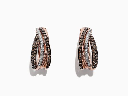 14K Rose Gold Brown and White Diamond Earrings, 0.71 TCW Fashion