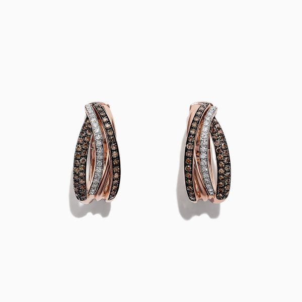 14K Rose Gold Brown and White Diamond Earrings, 0.71 TCW Fashion