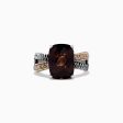 925 Sterling Silver & 18K Gold Smokey Quartz and Diamond Ring For Cheap