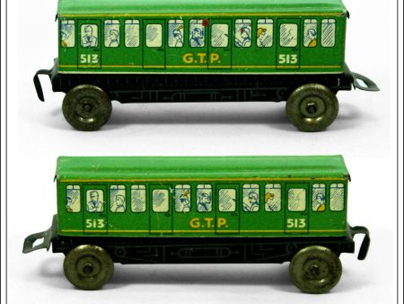 G.T.P. 513 Railway Carriage, Vintage Tin Toy, Glamtoy, Great Britain. Hot on Sale