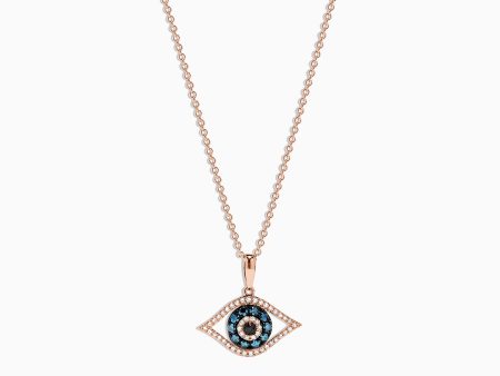 14K Rose Gold Blue, White and Black Diamond Evil Eye Pendant, 0.34 TCW Online