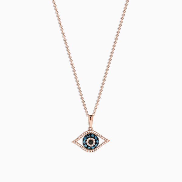 14K Rose Gold Blue, White and Black Diamond Evil Eye Pendant, 0.34 TCW Online