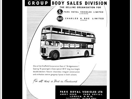 Park Royal Vehicles Ltd. Bridgemaster Double-Deck Bus. Original Vintage Advert From March, 1959. Sheffield Corporation Fleet. Supply