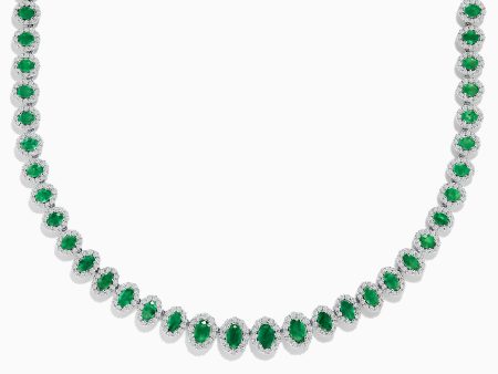 14K White Gold Emerald and Diamond Tennis Necklace Discount