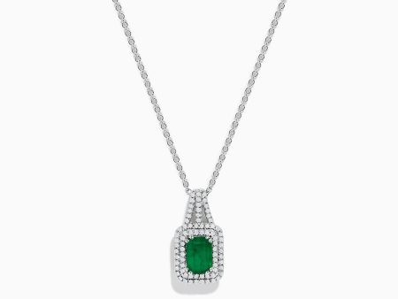 14K White Gold Emerald & Diamond Pendant, 1.25 TCW Sale