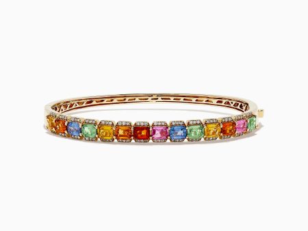 Watercolors 14K Yellow Gold Multi Sapphire and Diamond Bangle For Sale