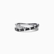 14K White Gold Black and White Diamond Crossover Ring, 0.77 TCW For Discount