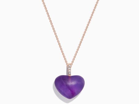 14K Rose Gold Amethyst and Diamond Heart Pendant, 10.32 TCW Online