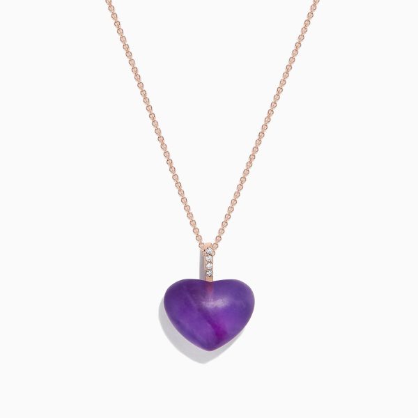 14K Rose Gold Amethyst and Diamond Heart Pendant, 10.32 TCW Online