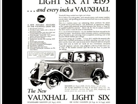 Vauxhall Light Six. Original Vintage Advert From June 28th 1933. Online Sale