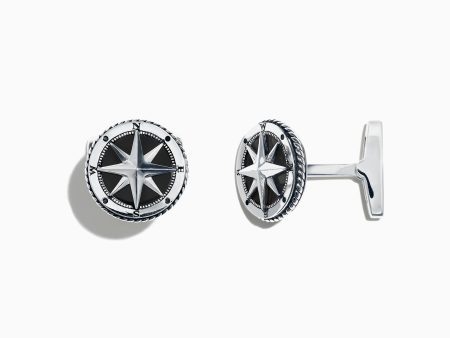 Men s Sterling Silver Onyx Compass Cufflinks, 6.00 TCW For Sale