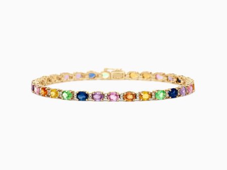 Watercolors 14K Gold Multi Sapphire and Diamond Bracelet, 8.96 TCW Online Sale