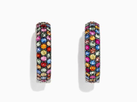 Splash Silver Multi Sapphire 1  Hoop Earrings, 4.08 TCW Online now