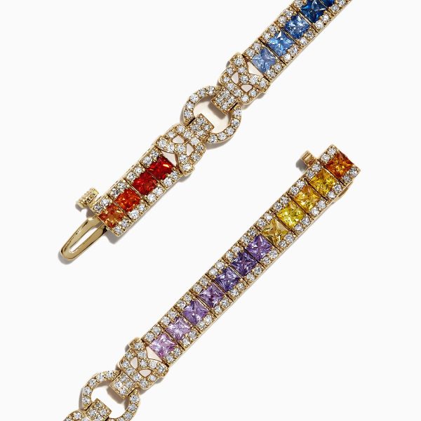 Watercolors 14K Yellow Gold Multi-Sapphire and Dia Bracelet, 7.66 TCW on Sale