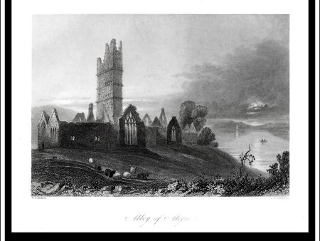 Abbey Of Moyne, Co. Mayo, Ireland. Antique Print, Steel Engraving c. 1840. Sale