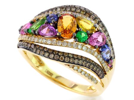 Watercolors 14K Yellow Gold Multi Sapphire and Diamond Ring Discount