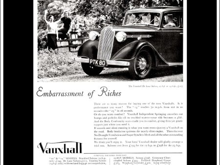 Vauxhall 12 h.p. & 14 h.p. De Luxe Saloons. Original Vintage Advert From March 3rd, 1937. Discount