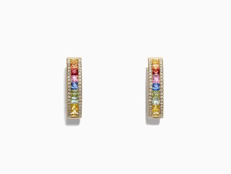 Watercolors 14K Yellow Gold Multi Sapphire & Diamond Earrings, 2.13 TC on Sale