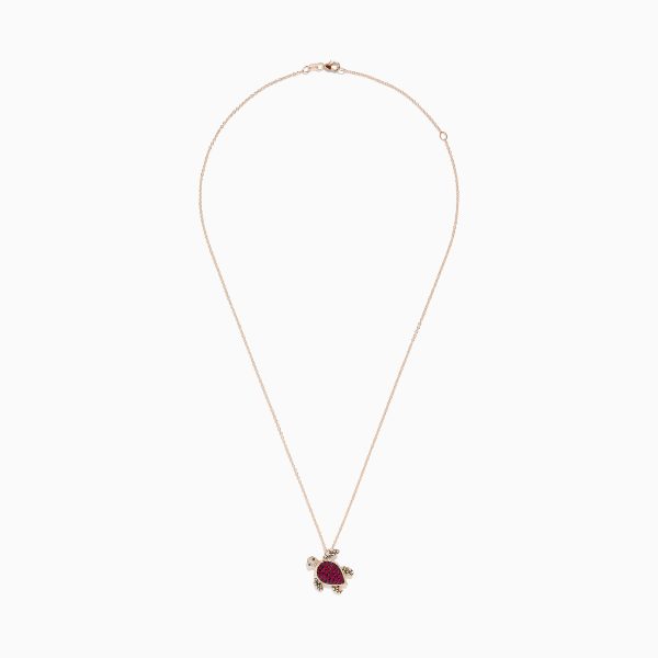 Seaside 14K Rose Gold Ruby and Diamond Turtle Pendant For Discount