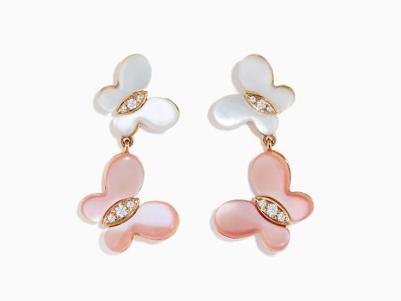 14K Rose Gold Mother of Pearl and Diamond Butterfly Earrings, 0.08 TCW Hot on Sale