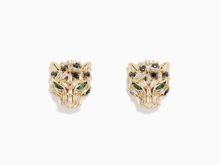 Signature 14K Yellow Gold Black and White Diamond Panther Earrings Supply