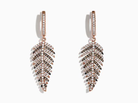 14K Rose Gold Espresso & White Diamond Leaf Earrings, 1.05 TCW Supply