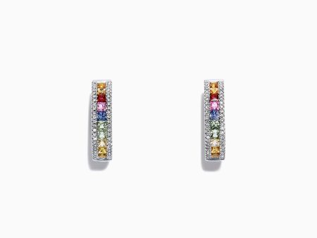 Watercolors 14K White Gold Multi Sapphire & Diamond Hoop Earrings Online