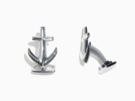 Men s Sterling Silver and Black Sapphire Anchor Cufflinks, 0.27 TCW Online Sale