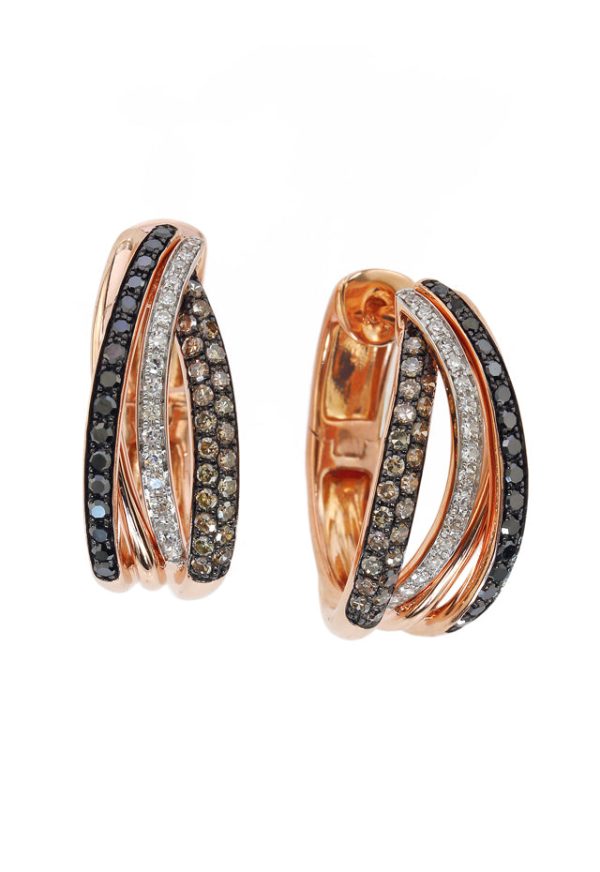 14K Rose Gold Black, Espresso and White Diamond Earrings Online Sale