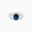 14K White Gold Oval Blue Sapphire and Diamond Ring, 2.29 TCW For Sale