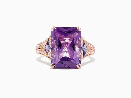 14K Rose Gold Amethyst, Tanzanite and Diamond Cocktail Ring, 7.60 TCW Sale