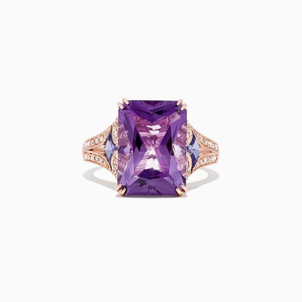 14K Rose Gold Amethyst, Tanzanite and Diamond Cocktail Ring, 7.60 TCW Sale