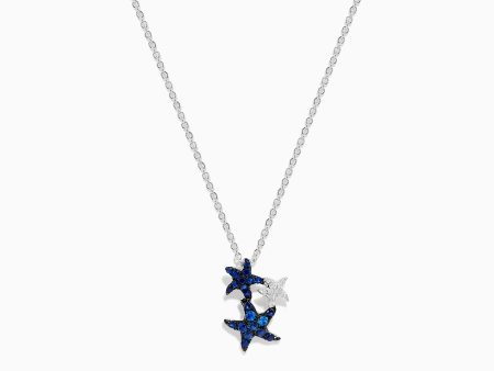 Seaside 14K White Gold Sapphire and Diamond Starfish Pendant Online Sale