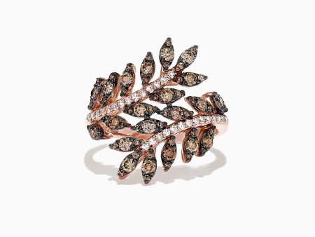 14K Rose Gold Espresso and White Diamond Wrapped Leaf Ring, 0.92 TCW on Sale