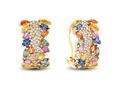 Watercolors 14K Yellow Gold Multi Sapphire & Diamond Earrings, 4.2 TCW Online now