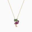 14K Gold Pink Sapphire and Tsavorite Flamingo with Palm Tree Pendant Online Sale