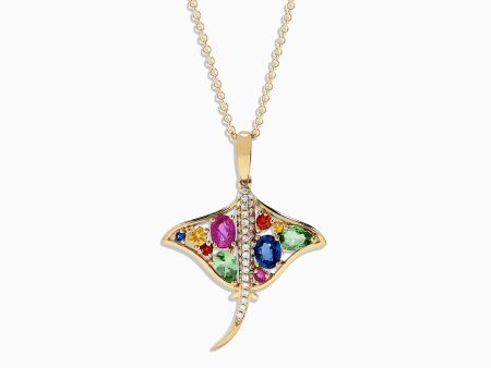 Watercolors 14K Gold Sapphire and Diamond Stingray Pendant, 0.91 TCW Discount